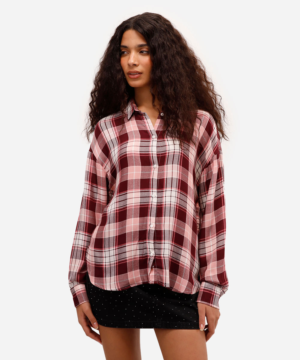 camisa feminina de viscose xadrez colorida