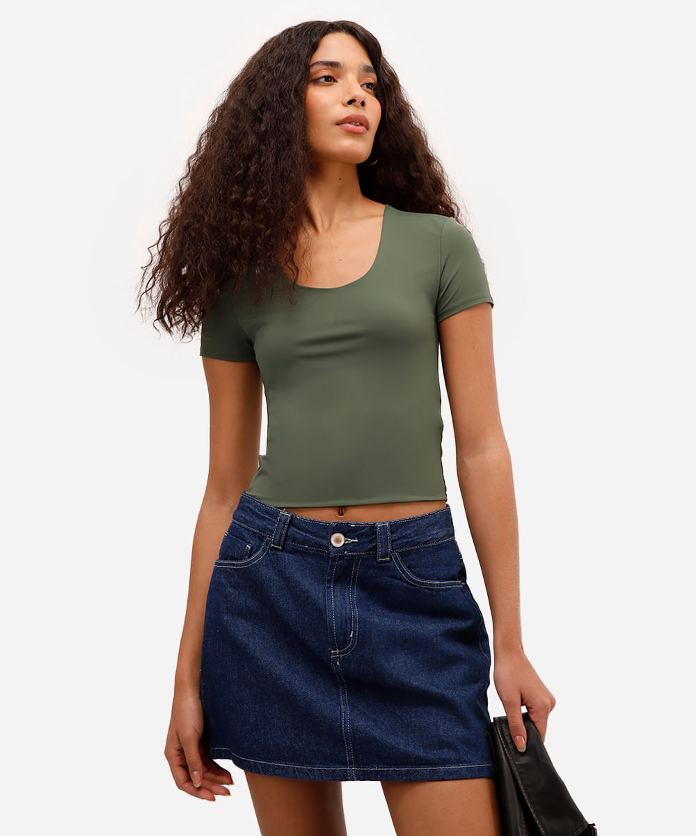 blusa baby look feminina de poliamida básica verde
