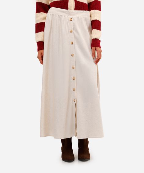 saia midi feminina com linho cós elástico bege