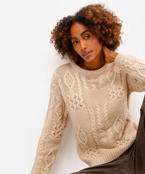 suéter feminino de tricot texturizado bege