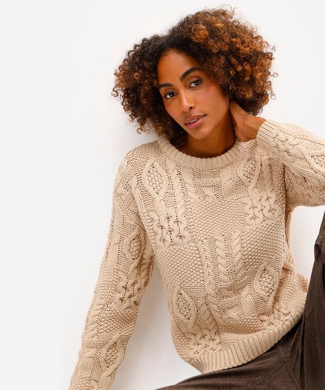 suéter feminino de tricot texturizado bege