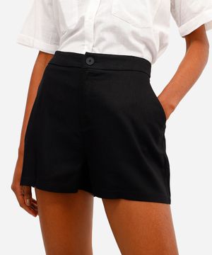 short feminino de alfaiataria com linho preto