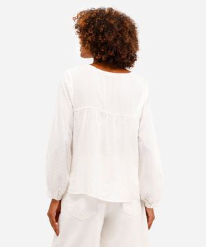 bata feminina de viscose texturizada poá off white
