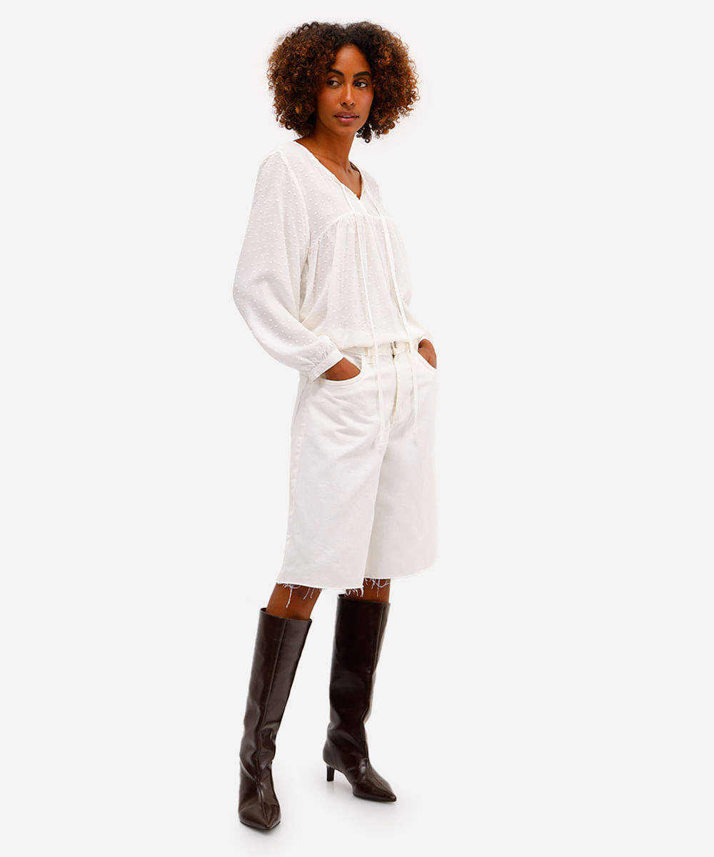 bata feminina de viscose texturizada poá off white