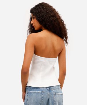 blusa peplum feminina sem alça de suede off white