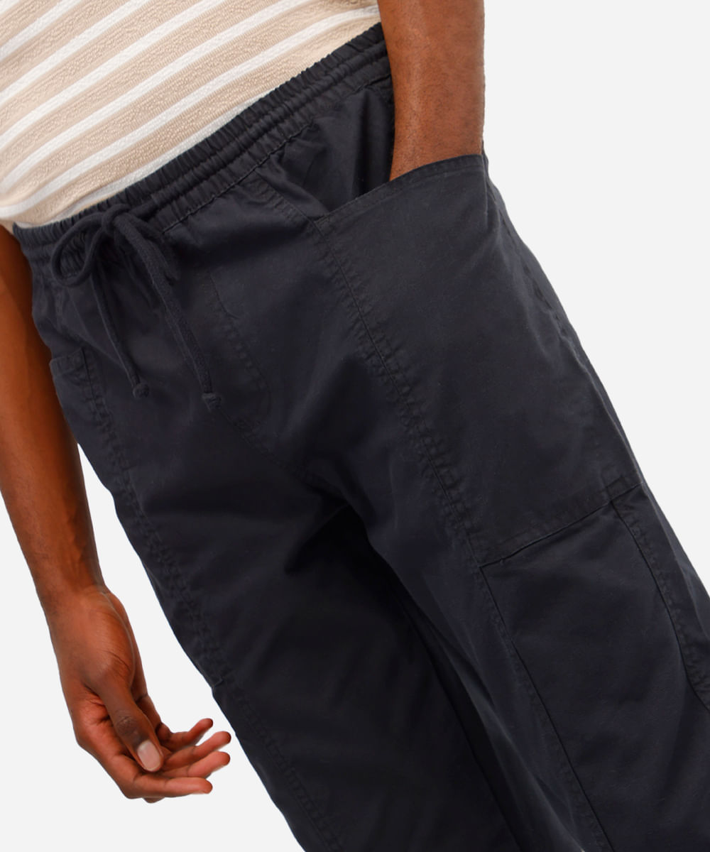 calça jogger masculina de sarja texturizada - preto