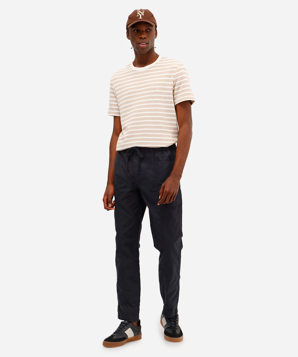 calça jogger masculina de sarja texturizada - preto