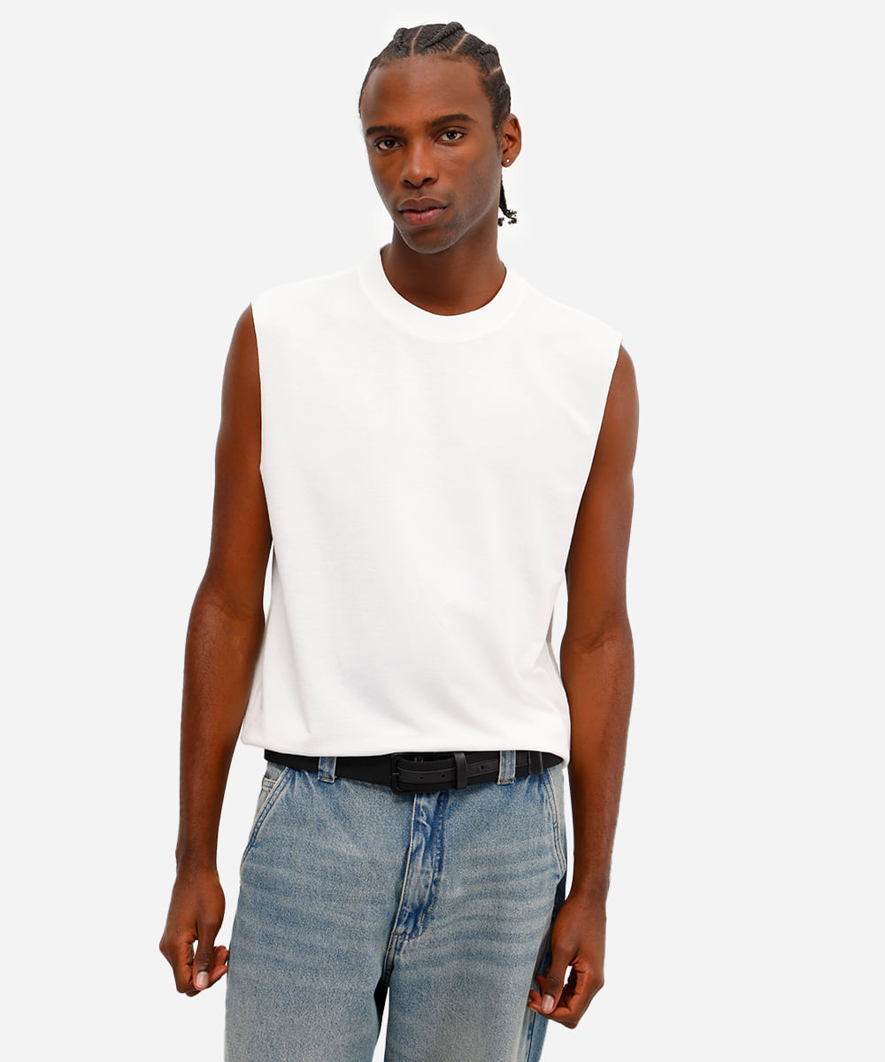 regata machão masculina de moletinho off white