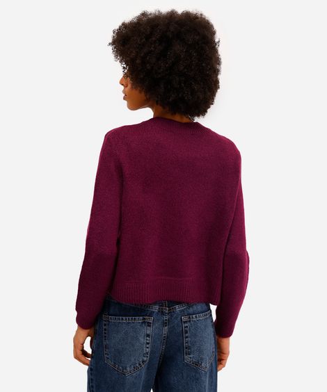 suéter básico feminino cropped de tricot roxo