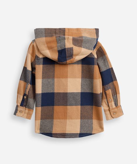 camisa de algodão infantil com capuz xadrez marrom