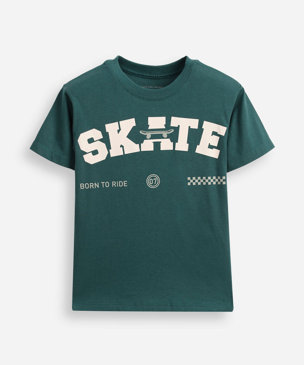camiseta manga curta infantil algodão skate verde