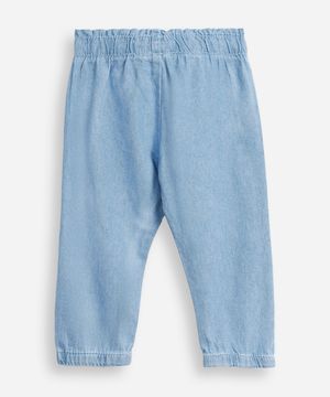 calça infantil jeans com bordado floral azul