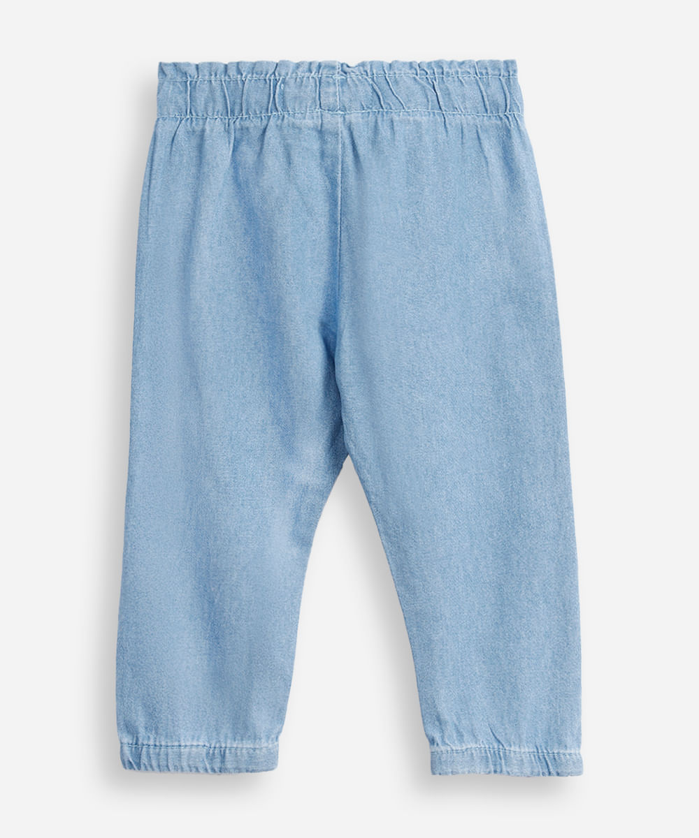 calça infantil jeans com bordado floral azul