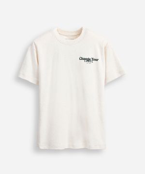 camiseta infantil com linho estampada off white