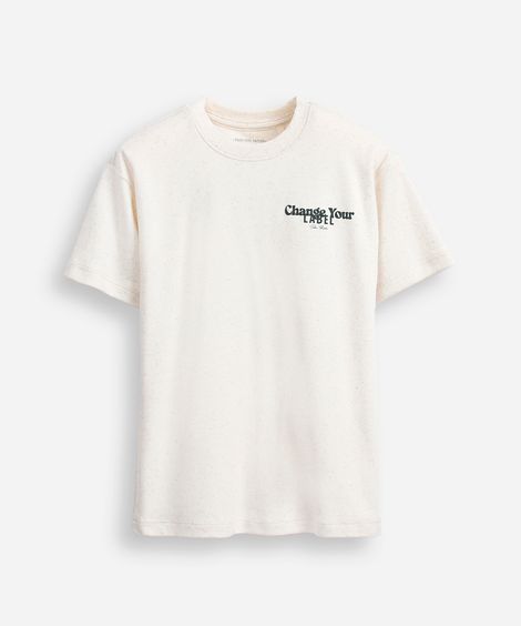 camiseta infantil com linho estampada off white