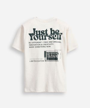 camiseta infantil com linho estampada off white