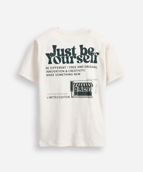 camiseta infantil com linho estampada off white