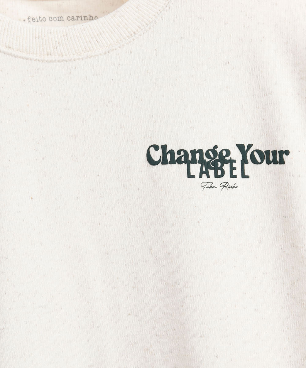 camiseta infantil com linho estampada off white