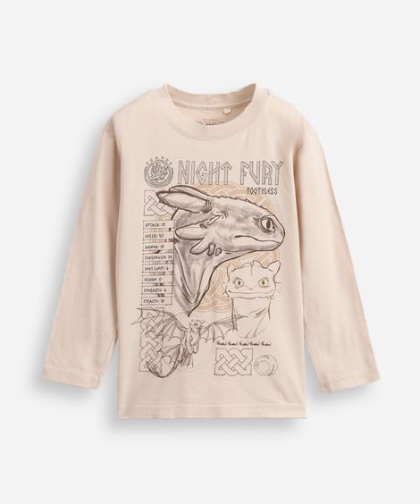 blusa de algodão infantil como treinar o seu dragão bege