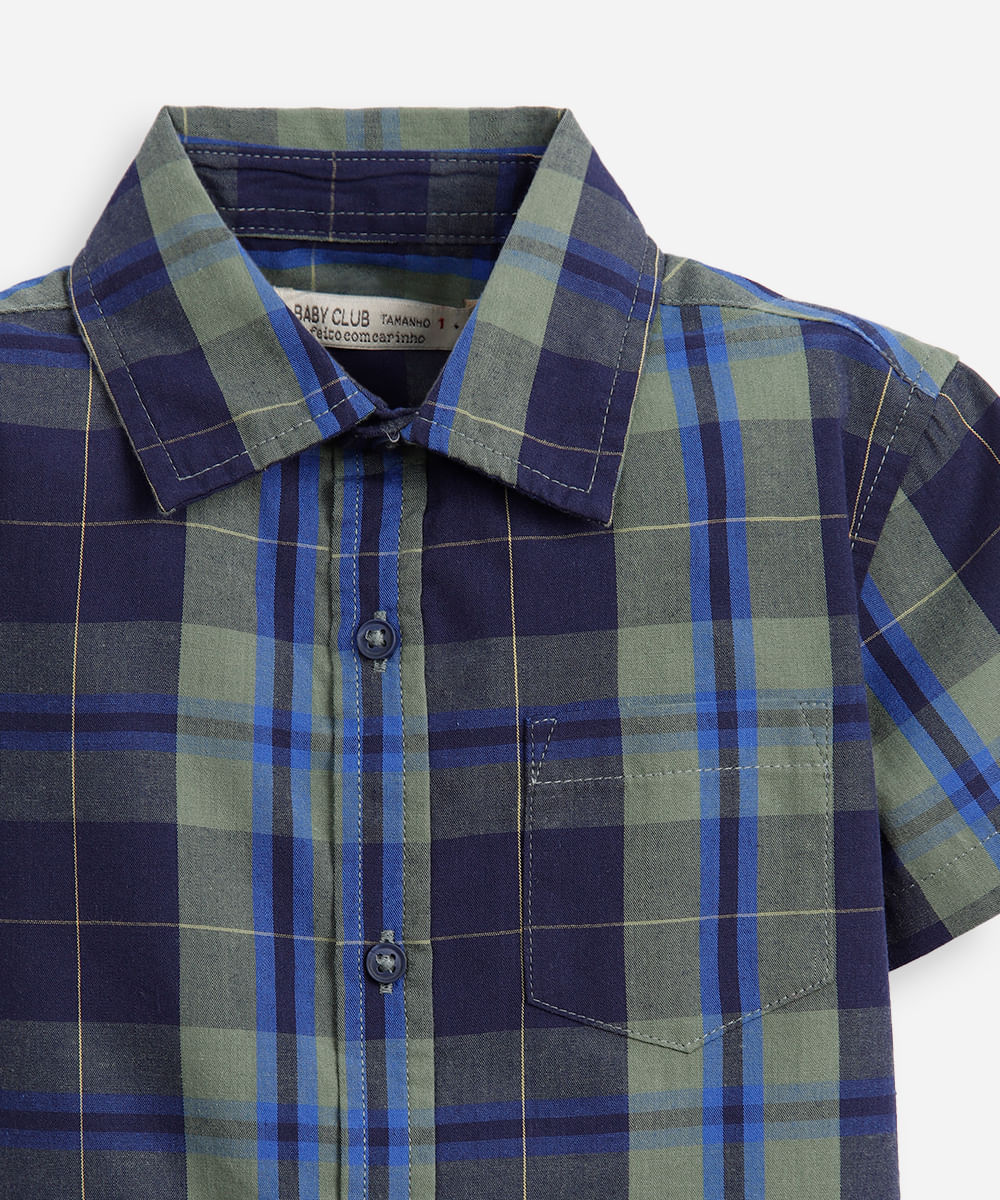 camisa infantil manga curta xadrez - verde