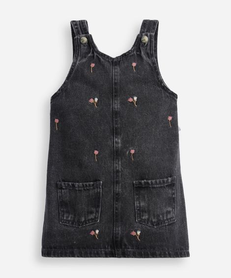 salopete infantil jeans floral - black jeans