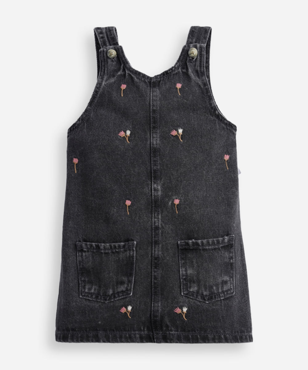 salopete infantil jeans floral - black jeans