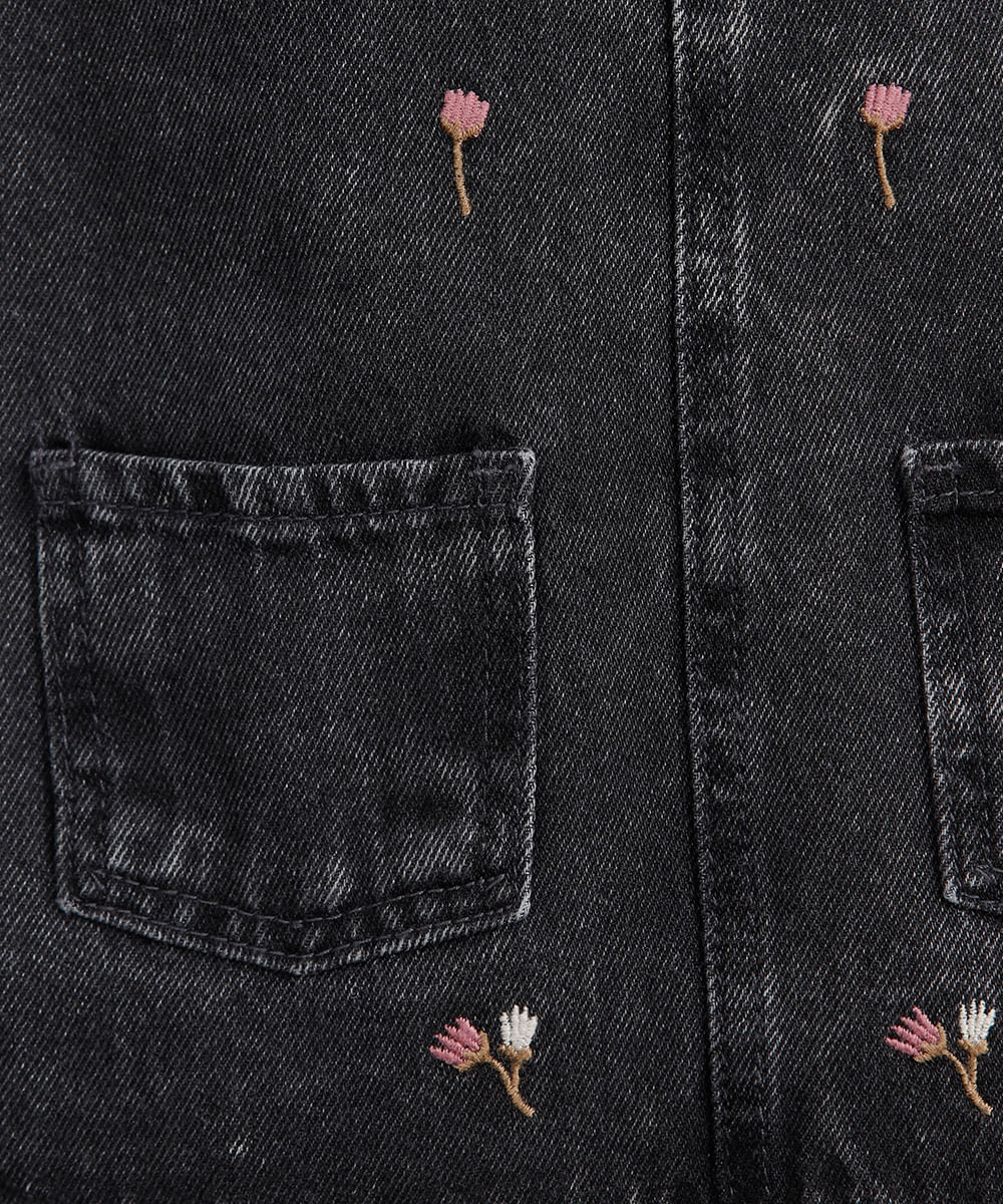 salopete infantil jeans floral - black jeans