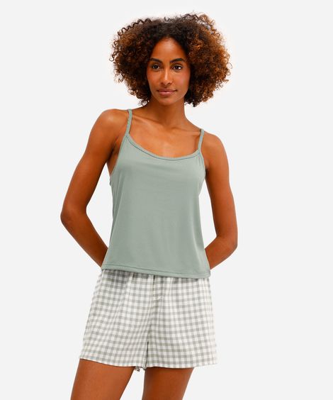 pijama short doll feminino xadrez verde