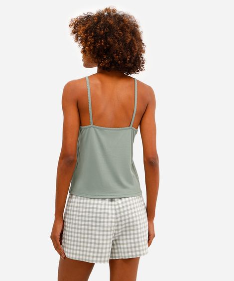 pijama short doll feminino xadrez verde