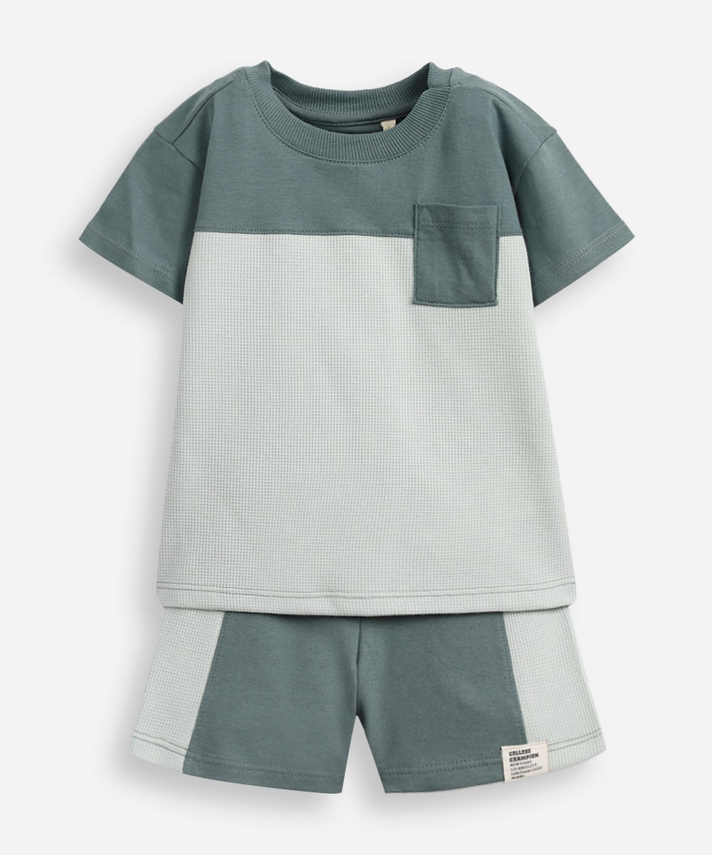 conjunto curto infantil com recorte verde