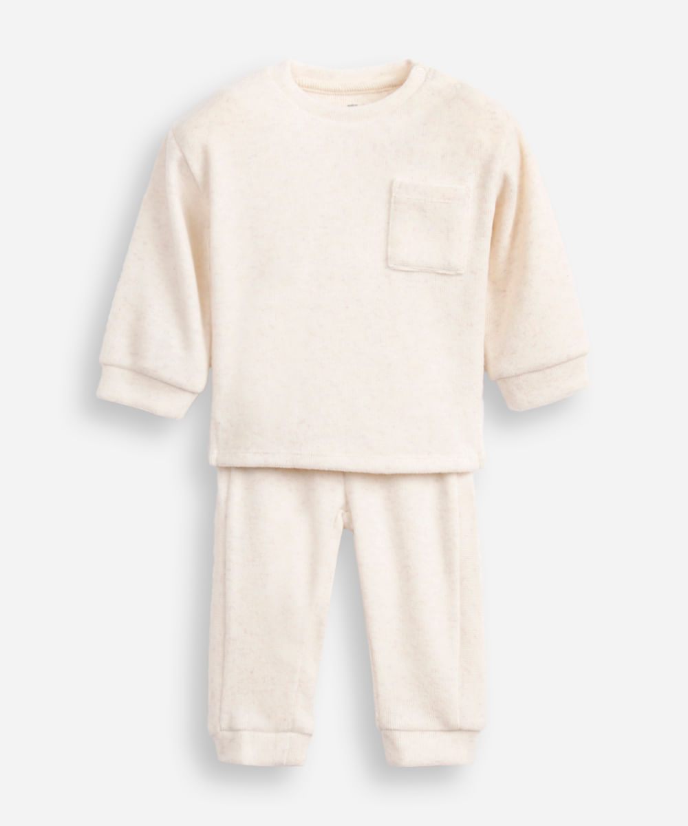 conjunto infantil longo mesclado bege