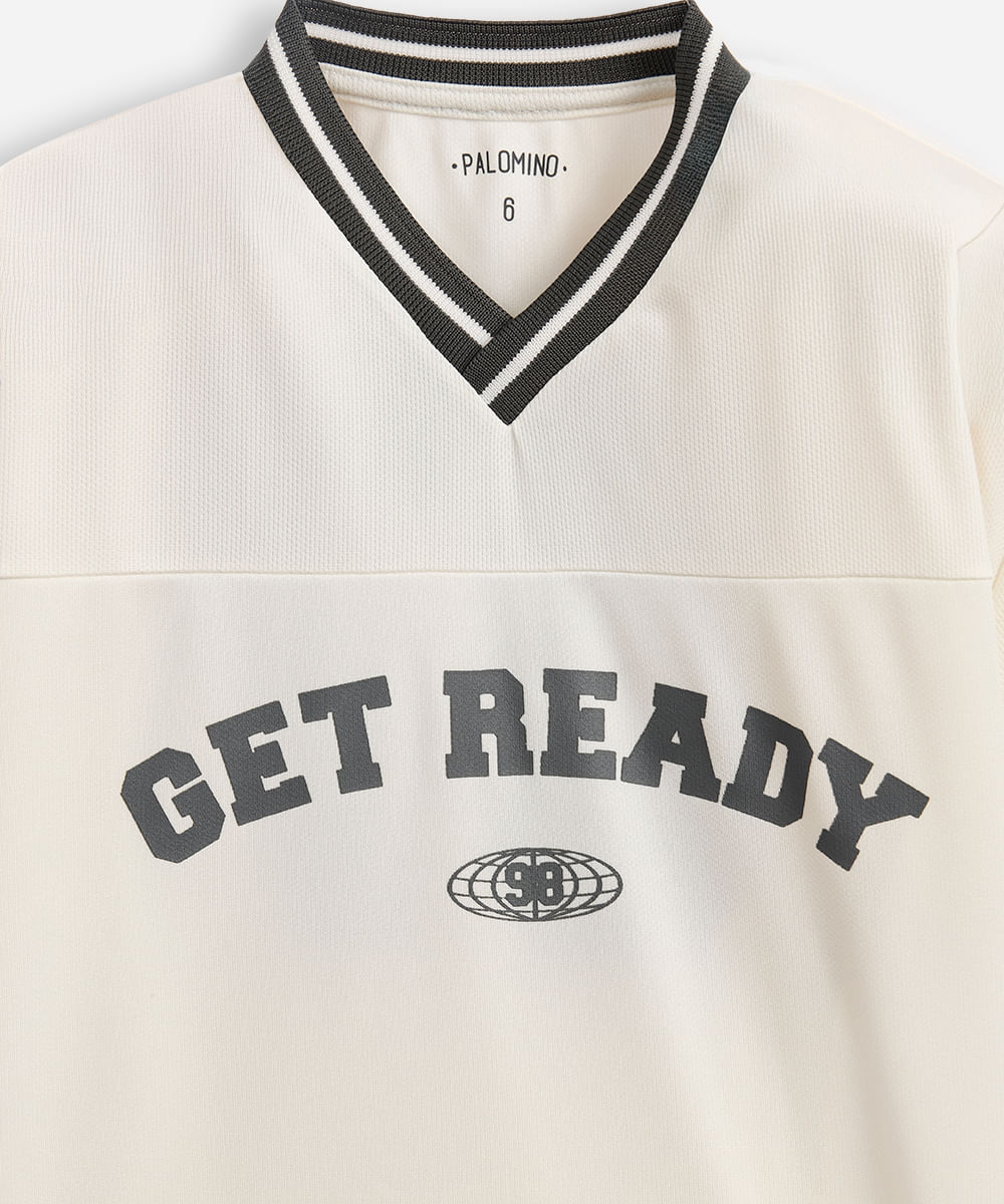 camiseta infantil esportiva com recortes off white