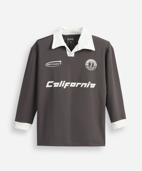 camiseta esportiva gola polo manga longa cinza