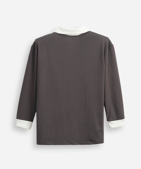 camiseta esportiva gola polo manga longa cinza