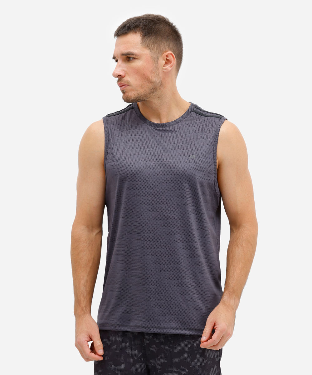 regata esportiva masculina com listras estampada cinza