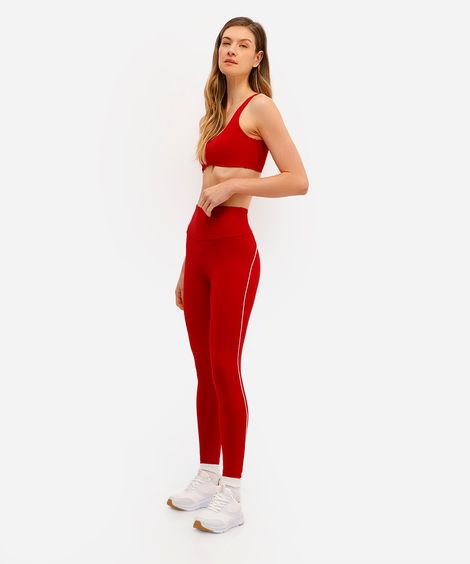 calça legging esportiva com nervuras vermelha