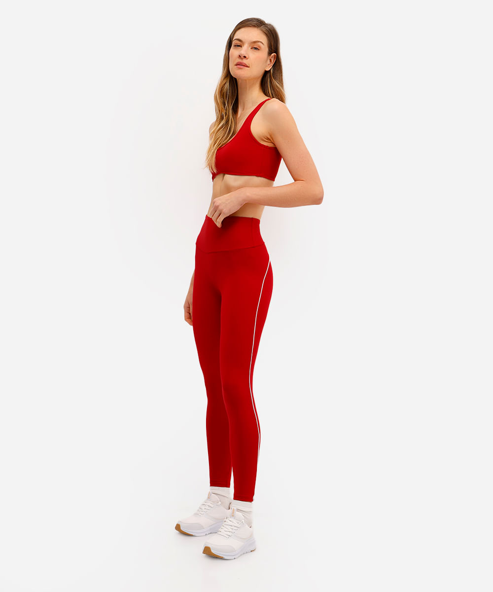 calça legging esportiva com nervuras vermelha