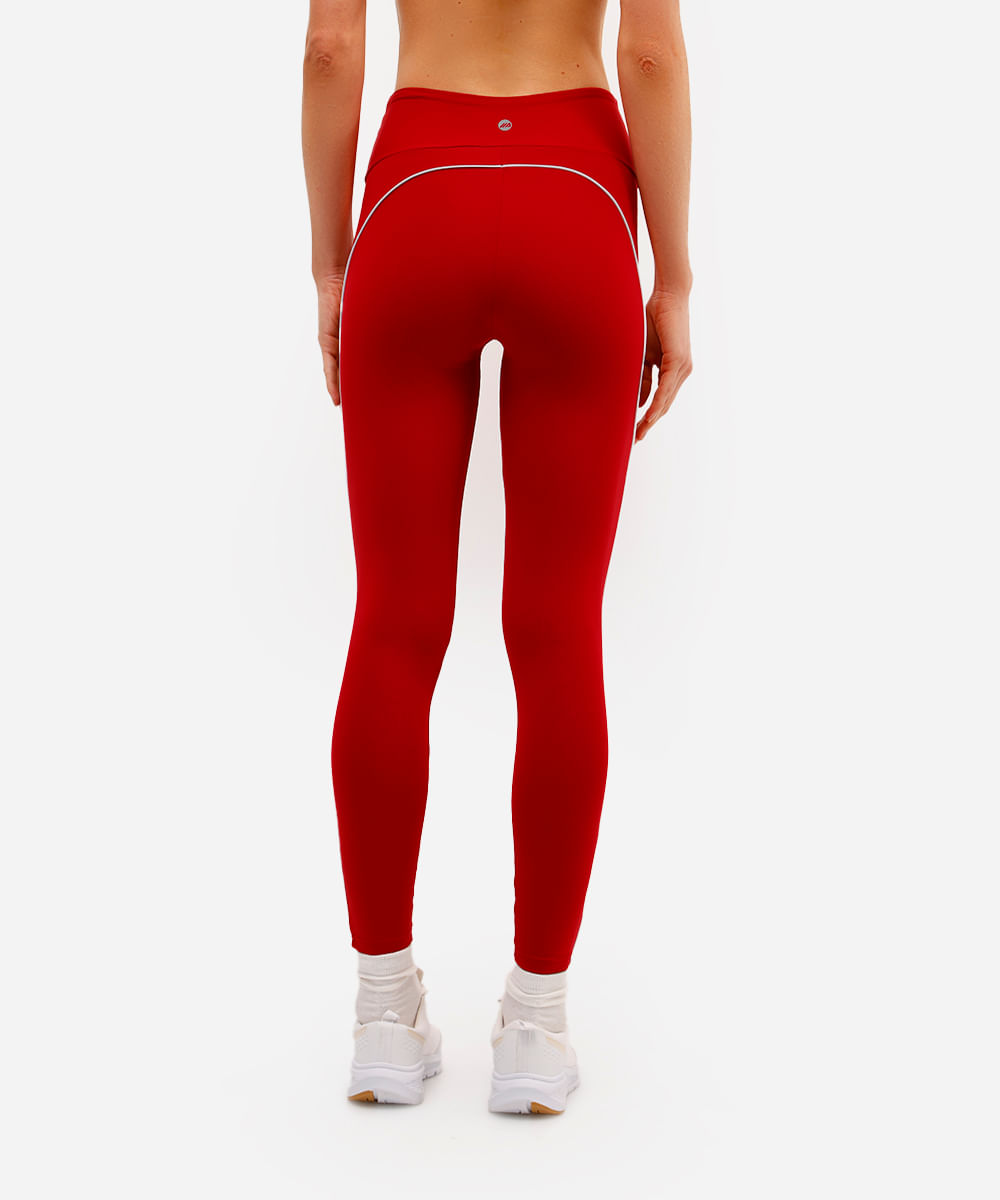 calça legging esportiva com nervuras vermelha