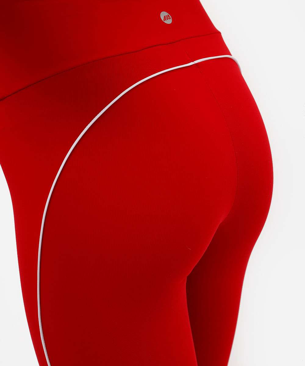 calça legging esportiva com nervuras vermelha