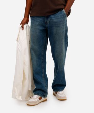 calça wide leg masculina jeans dirty azul