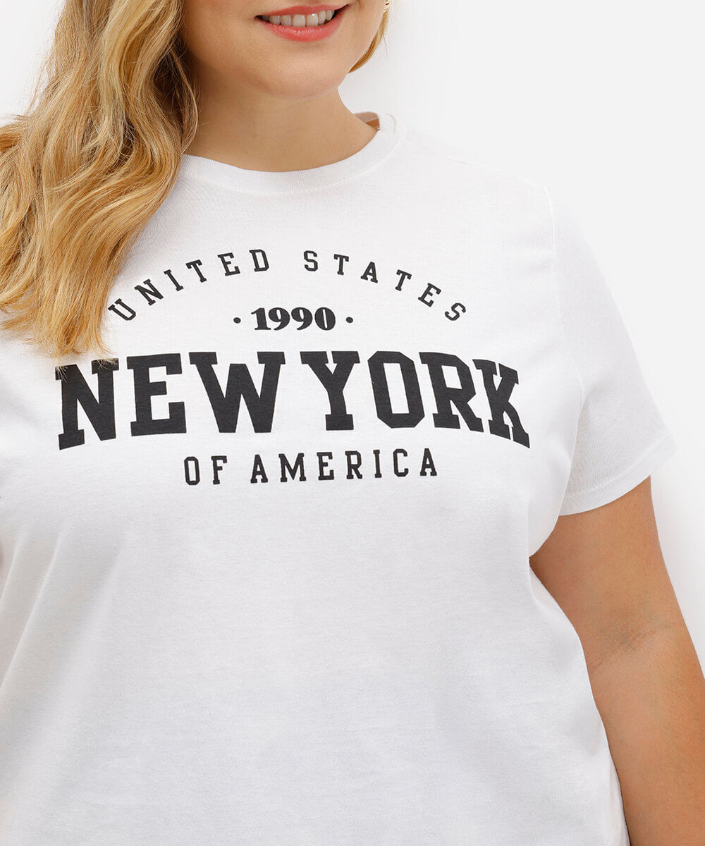 camiseta feminina de algodão plus size new york off white