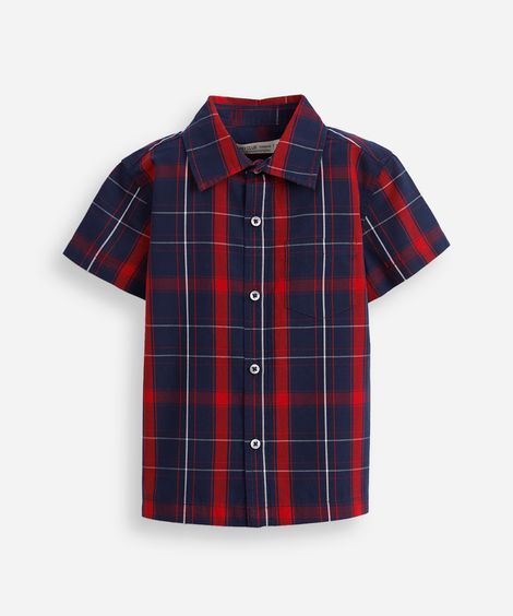 camisa infantil manga curta xadrez vermelha
