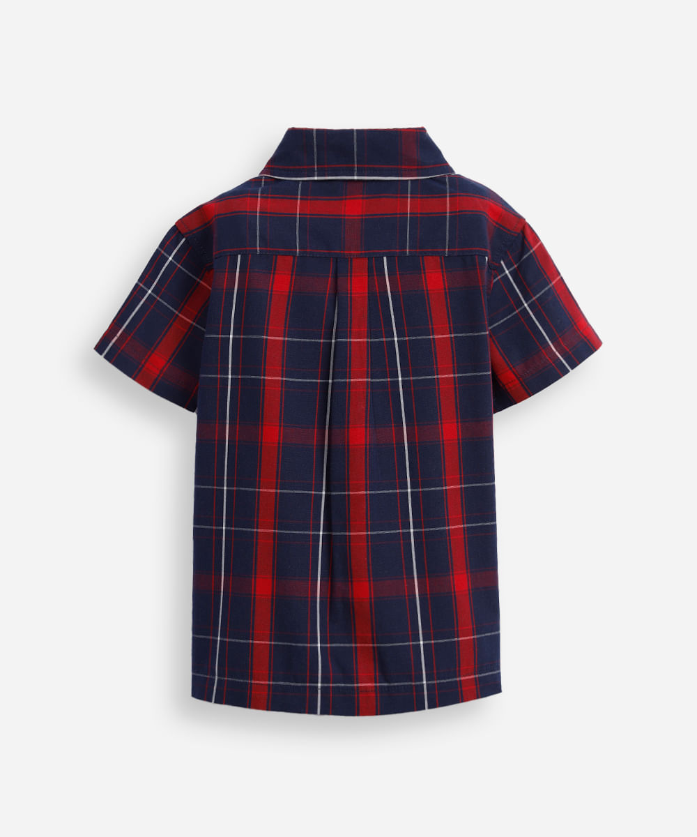 camisa infantil manga curta xadrez vermelha