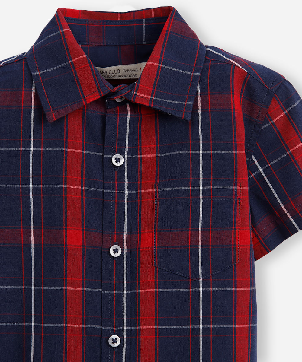 camisa infantil manga curta xadrez vermelha