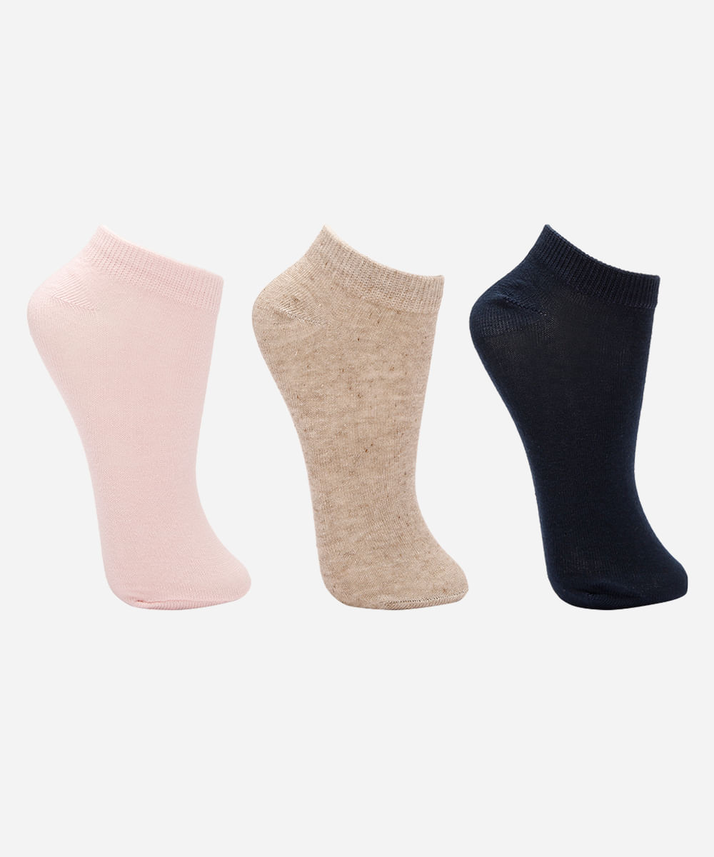 kit de 3 meias femininas cano baixo colorida
