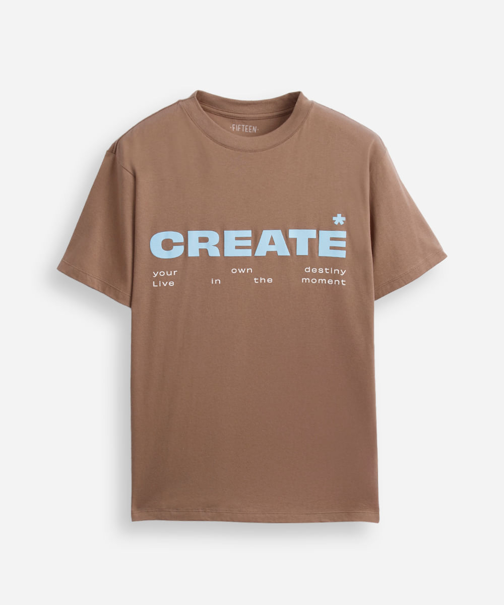 camiseta comfort de algodão juvenil manga curta create marrom