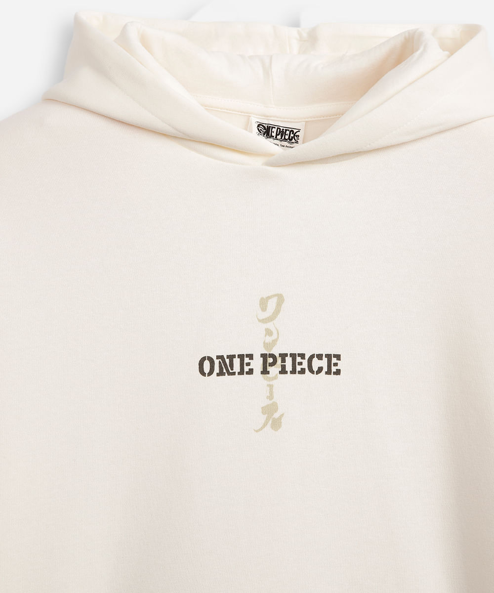 blusão juvenil de moletom com capuz one piece off white