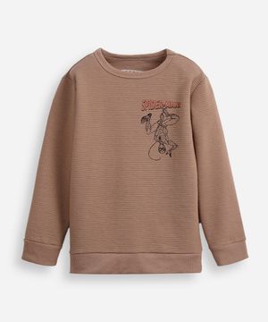 blusa infantil manga longa homem aranha texturizada bege