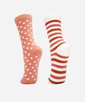 kit de 2 meias femininas cano alto tricot estampada colorida