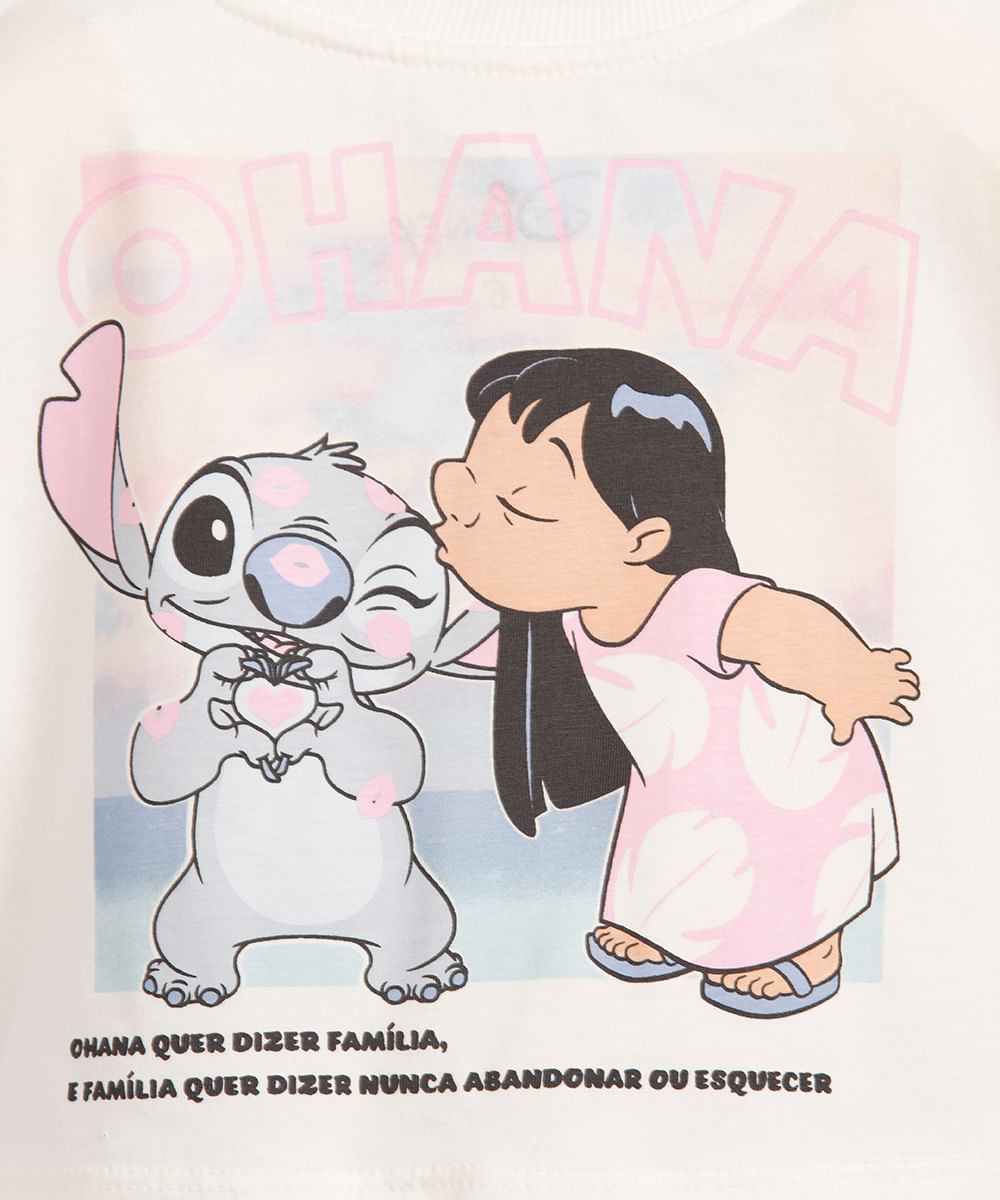 camiseta de algodão infantil com telinha stitch - off white